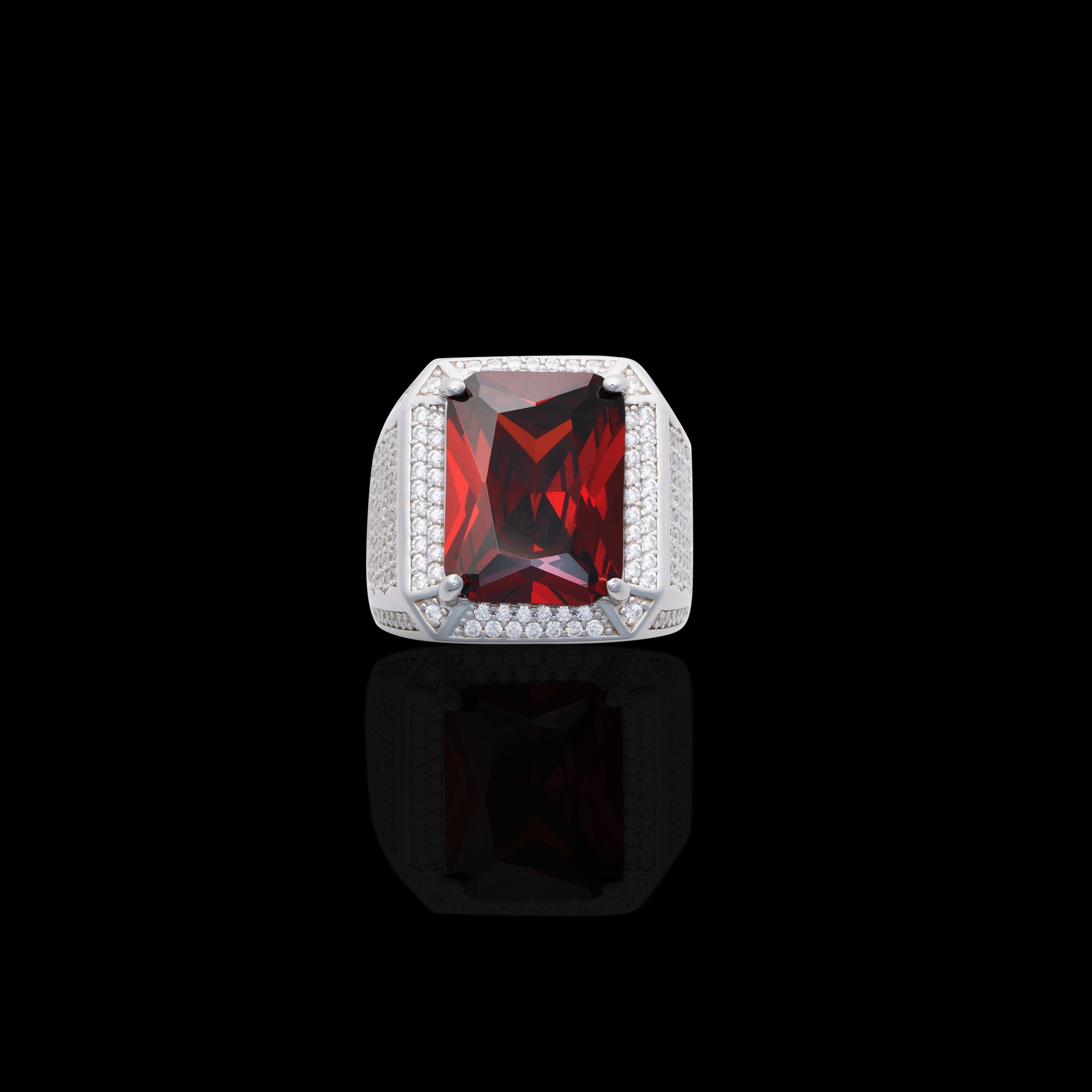 Mens silver ring on sale with red stone